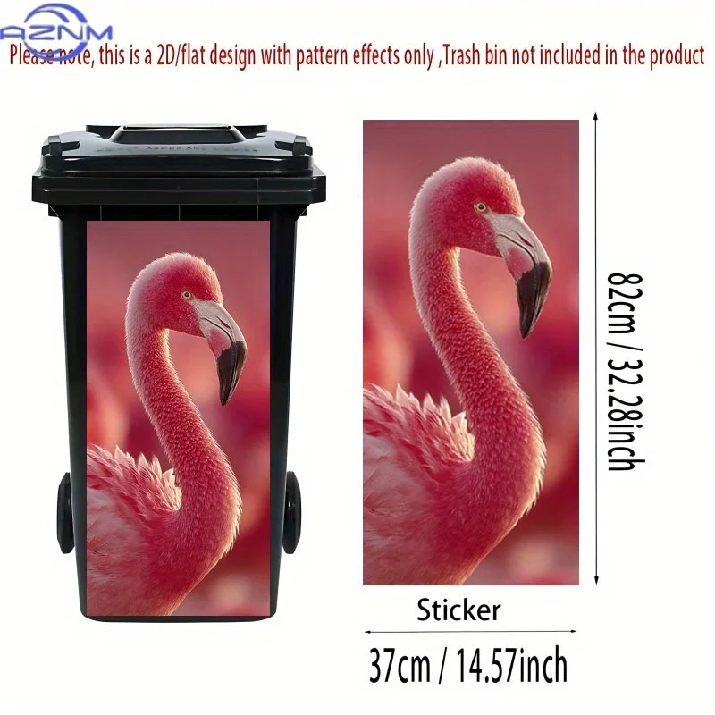 1pc 2D Flat Trash Can Sticker, Flamingo Pattern Decal, Creative Trash Can Sticker, Suitable for Outdoor Bins, Wall And Kitchen