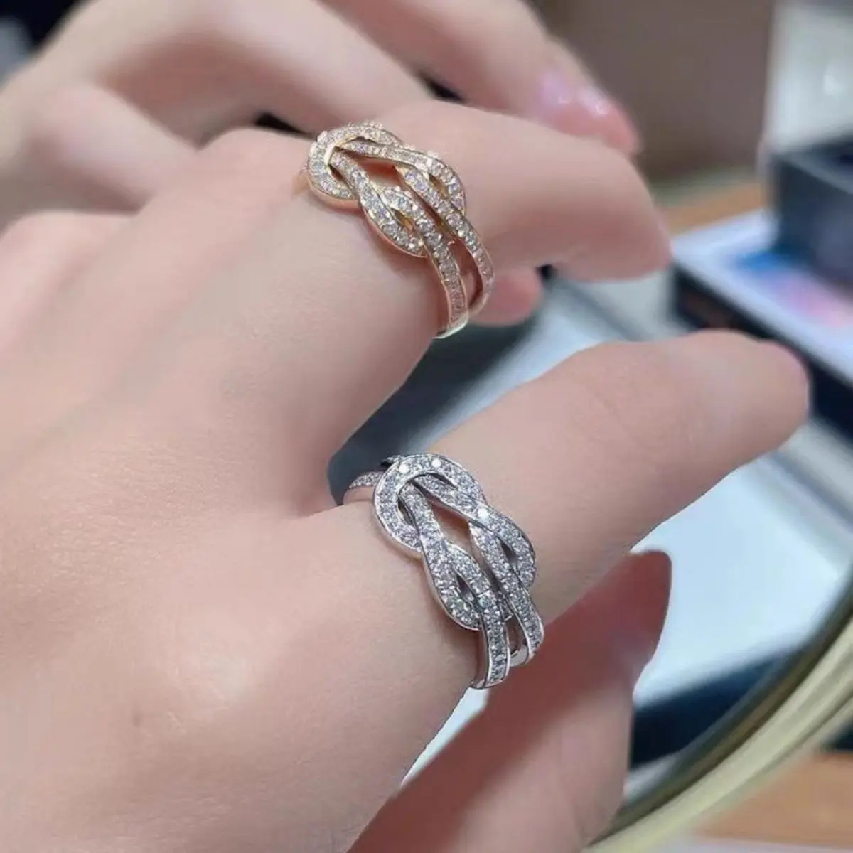 European Luxury Jewelry CHANCE INFINIE Ring - Silver 925 Fashion Couple Ring Set with Diamond Horseshoe Shape - For Party Wear