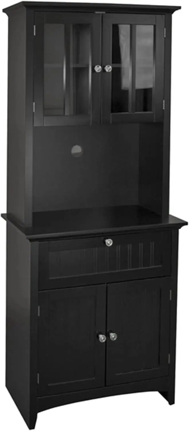 OS Home And Office Home and Office Buffet and  with Framed Glass Doors and Drawer, Large, Black, 1 Cabinet