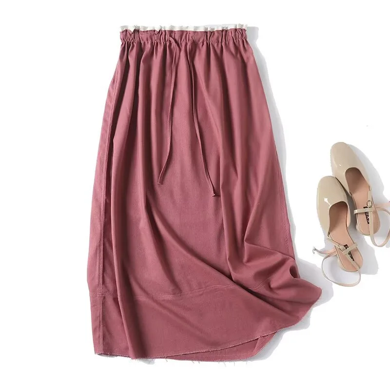Maxdutti Southern France Lazy Cotton Hemp Midi Skirt Minimalist Womean Clothes Commuting Fashion Versatile Strap Women's Skirts