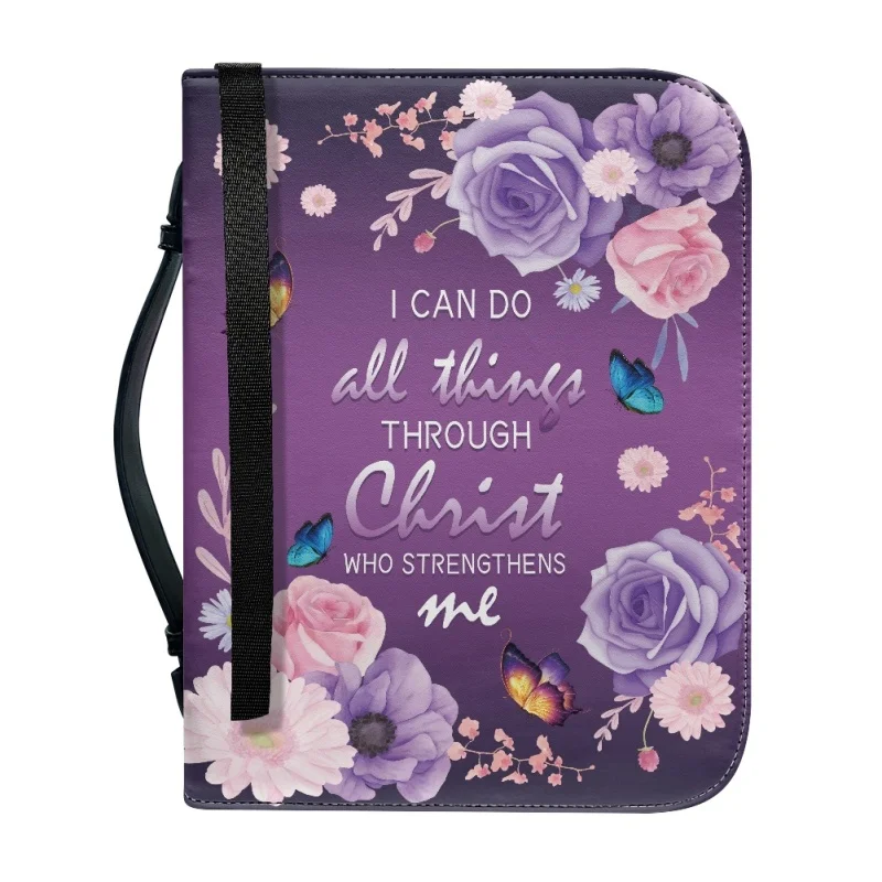 I Can Do All Things Through Christ WHO STRENGTHENS ME Church Bible Cover Case PU Handbag Study Book Holy Storage Boxes For Women