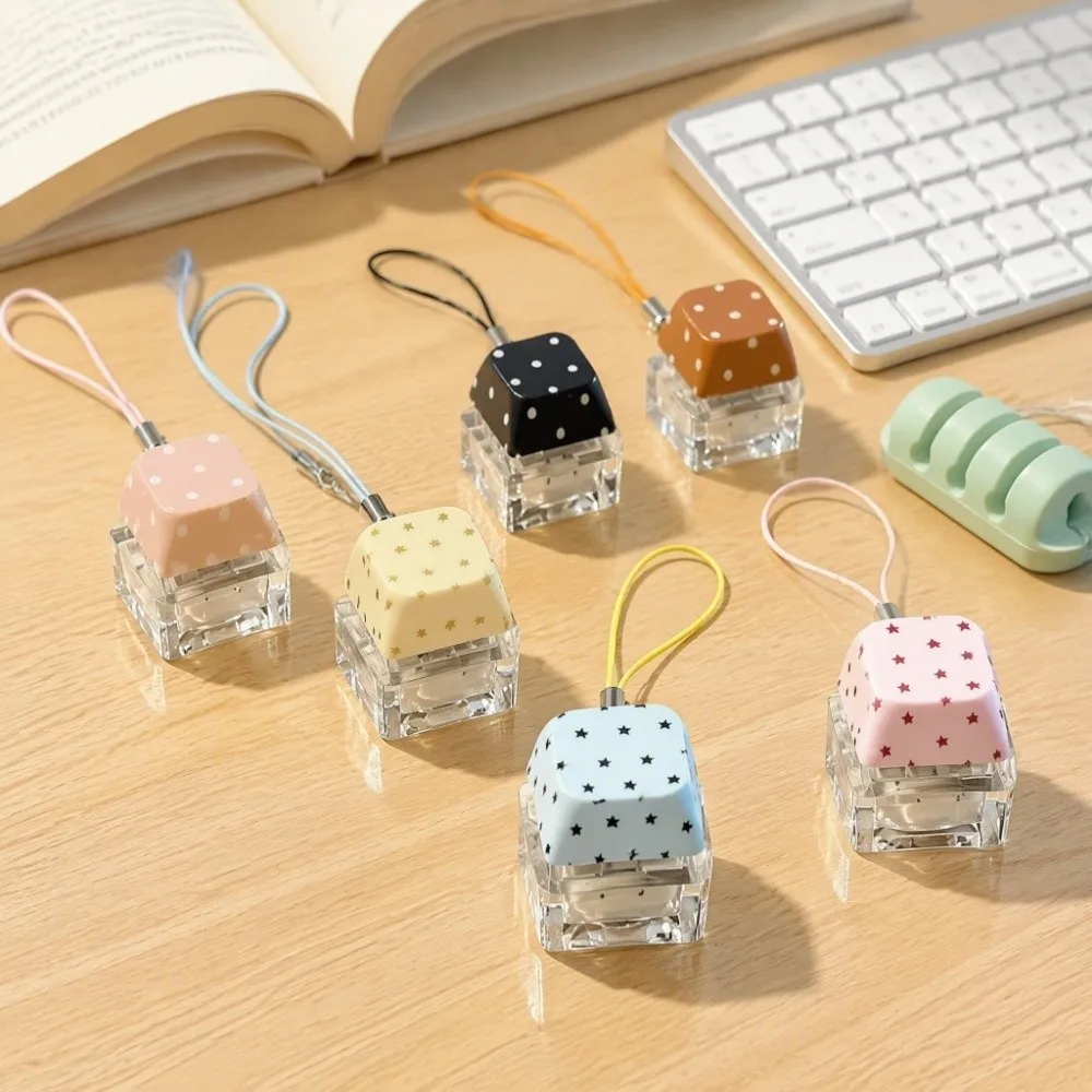 Clicky Fidget Button Clicker Star/Polka Dot Print Keyboard Key Shaped Mini Clicker Pendant Cute Clear Base