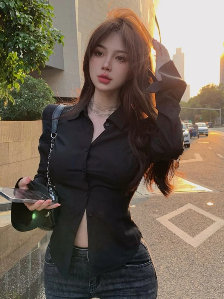 Shirts Women Lace-up Sexy Fashion Korean Style Feminine Hotsweet Slim Design Long Sleeve All-match Street Wear Elegant Spring