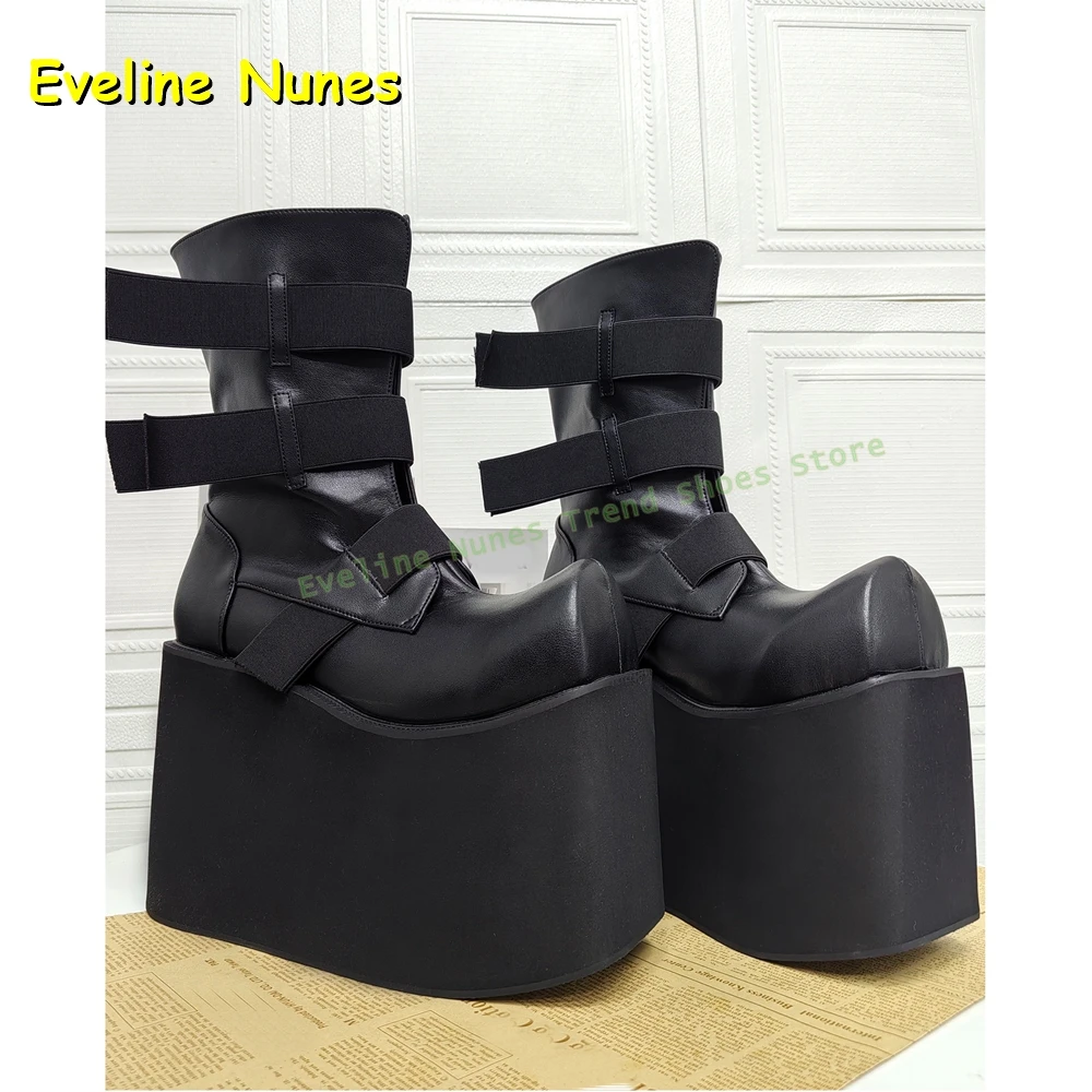 Diamond Horn Toe Platform Punk Boots Solid Height Increase Hook and Loop Y2K Knee High Boots Subculture Style 2025 Trend Shoes