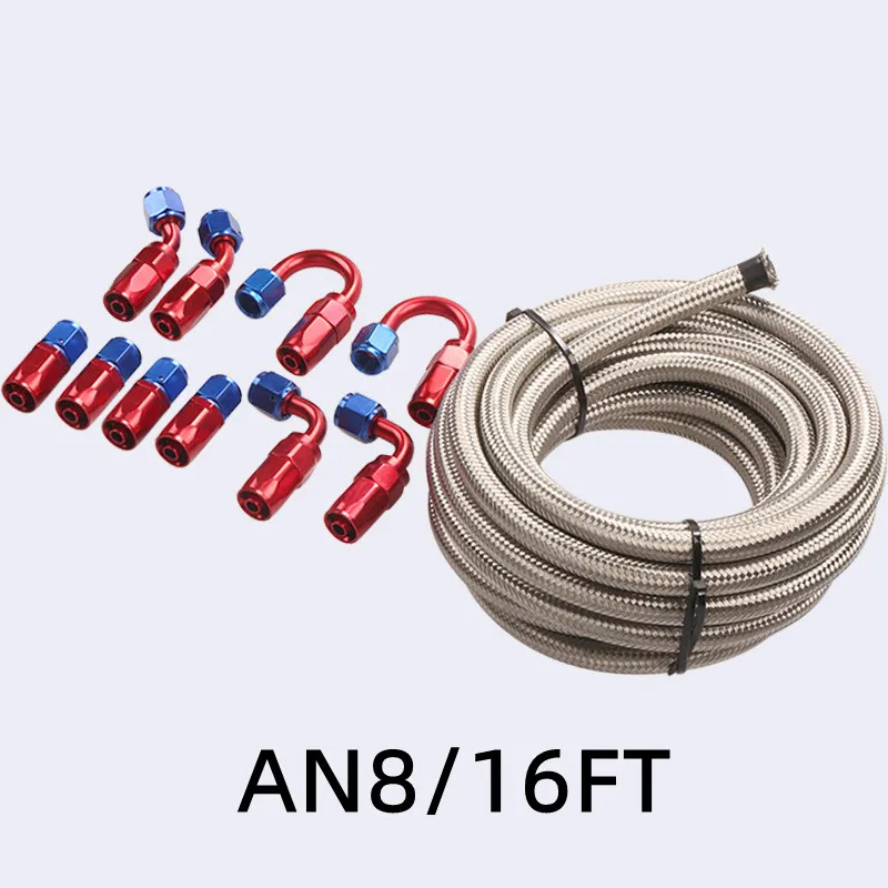 

5 Meter AN8 Stainless Steel Braided Fuel Line Fitting Hose End Adaptor Kit Swivel 16.4FT