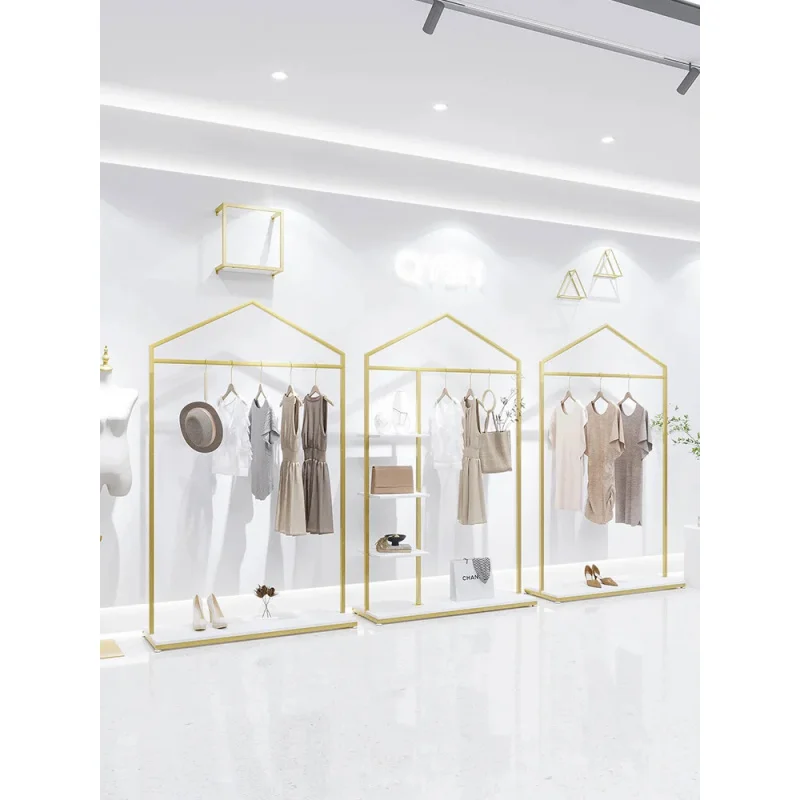custom.Polished Gold Stainless Steel Clothes Rail and Display Multilevel Shoes Bag Garment Rack Coat Hanger Stand Clothes New De