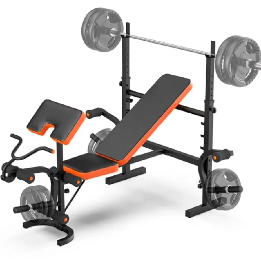 

Adjustable Weight Bench, Bench Press with Squat Rack, Olympic Weight Bench for Home Gym, Workout Bench with Preacher Curl Pad a
