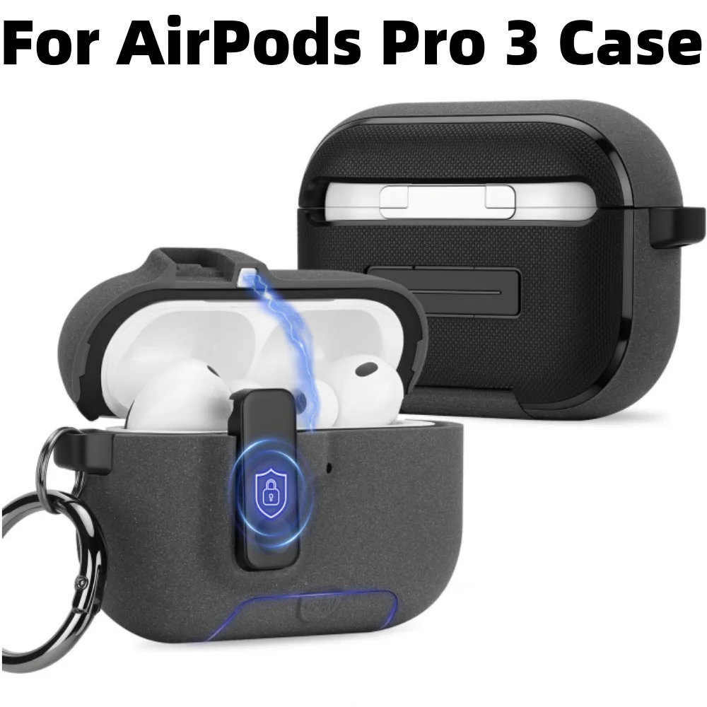 Magnetic Lock Case For Airpods Pro 3 with Kickstand Keychain
