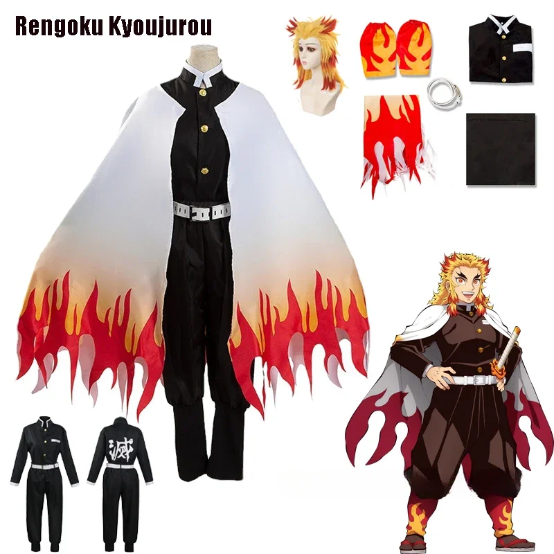 

Anime Demon SIayers Rengoku Kyoujurou Cosplay Costume Wig Cloak Kimono Cosplay Costume Adult Kids Full Size