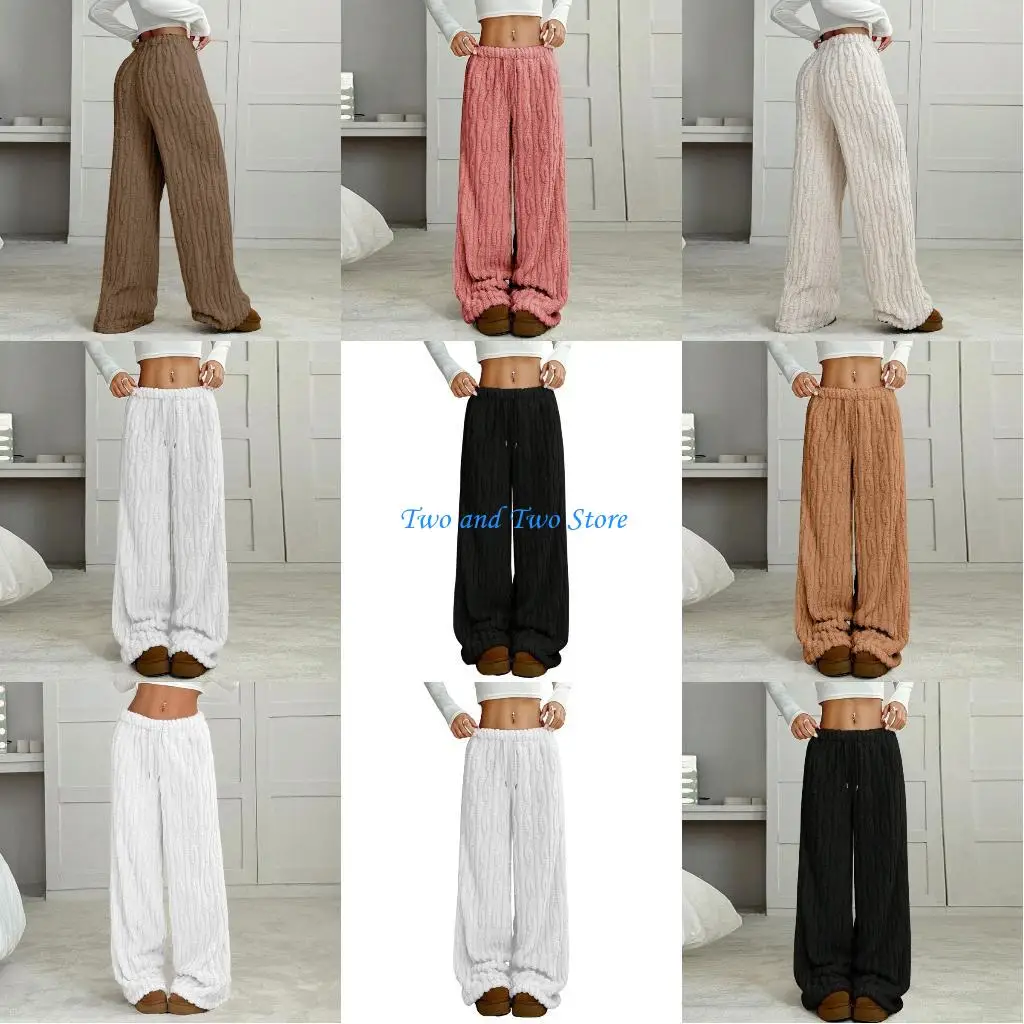 

HX6F Женские пижамные штаны, плюшевая фланель, удобные брюки с карманами на шнурке, теплые зимние штаны.