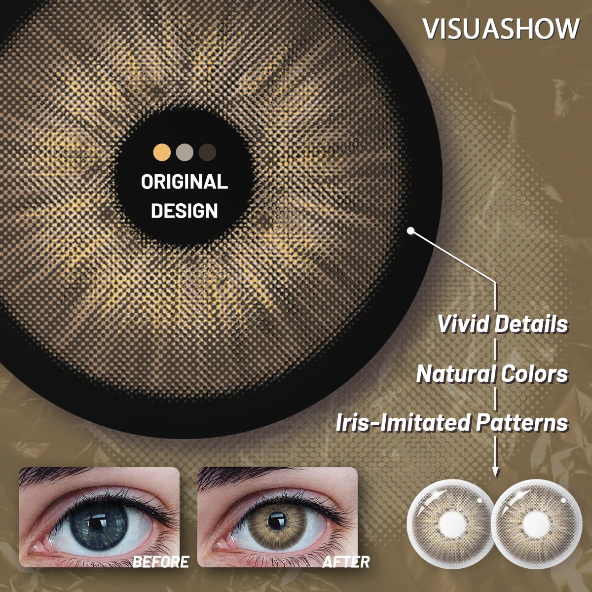 Visuashow 2 Stück Natürliche Farblinsen, Jährlich Tragbar, für Myopie mit Stärke, Weich und Bequem. Perfekt für modisches Make-up, Kosmetik und alltägliche Looks, die Ihre Schönheit unterstreichen – Detail 4