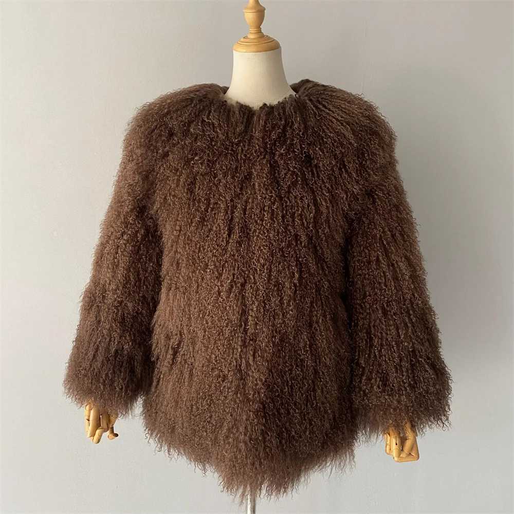 Jaxmonoy Płaszcz damski z prawdziwego mongolskiego futra owczego Jesień Zima Ciepłe damskie puszyste futra 2024 Nowość w odzieży wierzchniej Damska kurtka futrzana