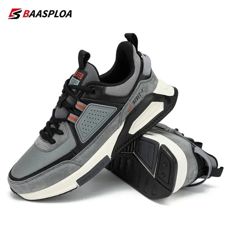 Baasploa Men Casual Waterproof Running Shoes Fashion Leather Tenis Shoes Non-slip Wear-resistant Male Sport Shoes Lightweight