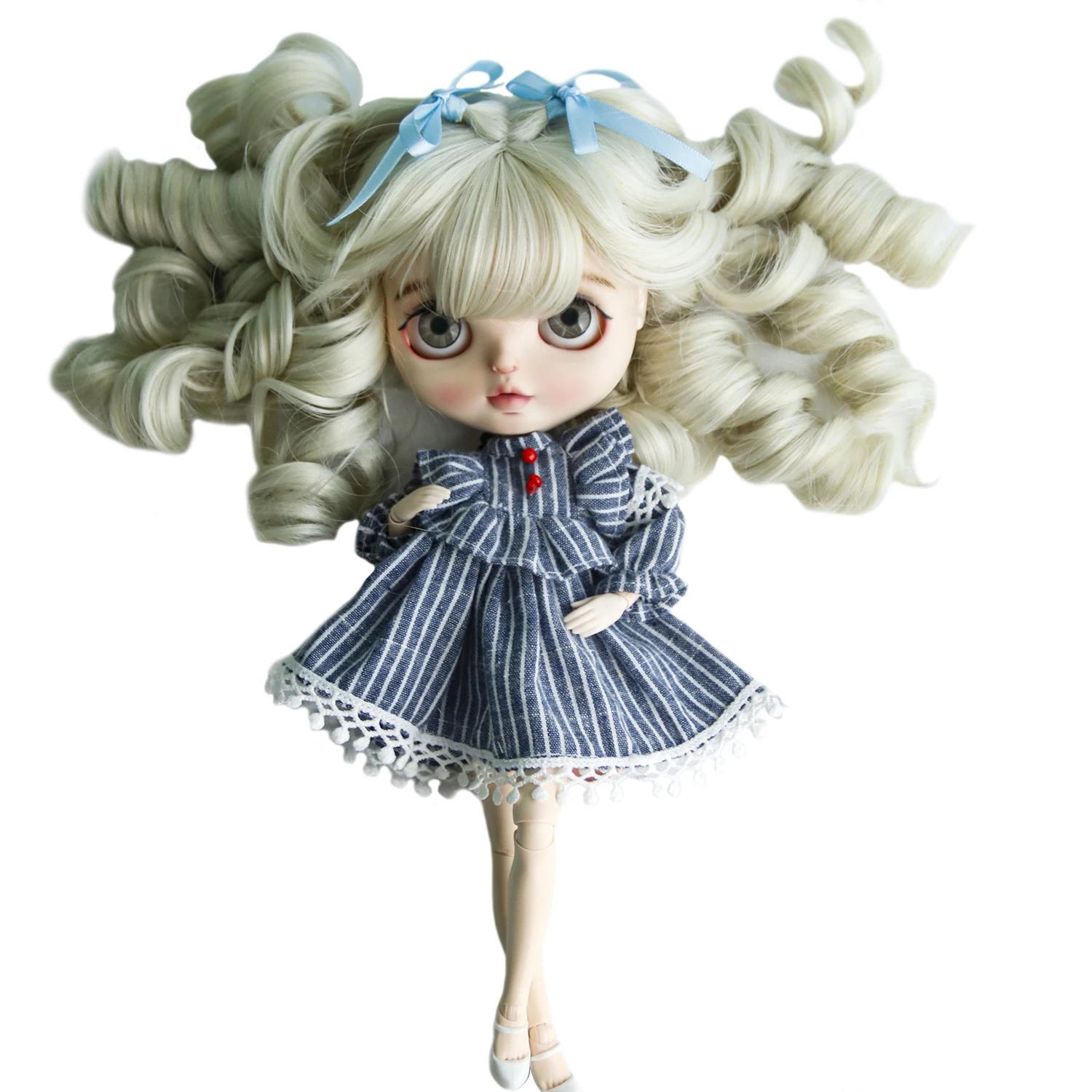 

Factory Shipping Blyth Doll Wigs High Temperature Fiber For Blythes 25cm Head Screw Curly White Doll Accessories Hair