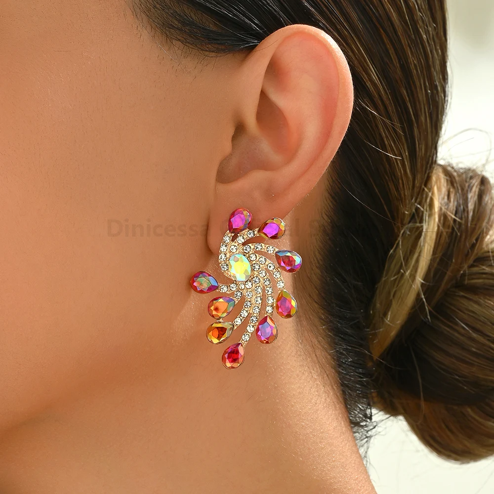 Elegant Irregular Geometric Rhinestone Earrings For Women Trendy Luxury Design Bride Wedding Party Charming Jewelry Accessories