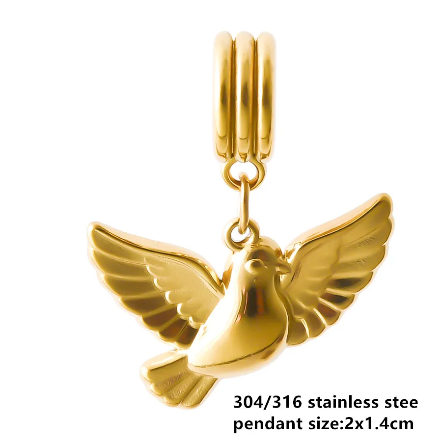 Goldfarbener kleiner Tieranhänger Ente Katze Taube Pferd Edelstahl Armband Armreif Anhänger für Schmuckherstellung handgemachte Dekoration – Detail 7