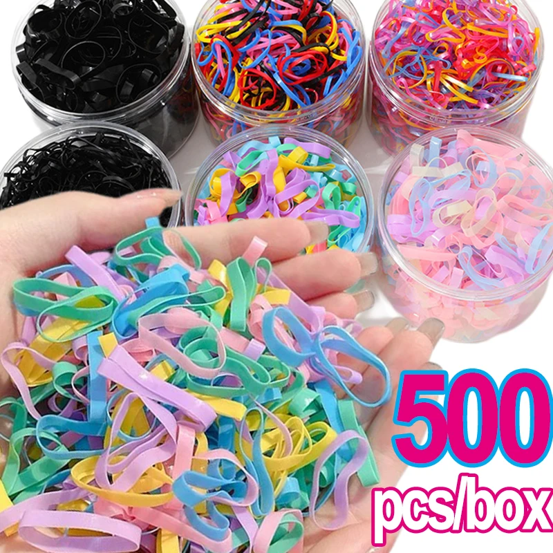 500pcs/box High Elasticity Thicken Disposable Rubber Bands Girls Pigtail Holder Hair Ties Colorful Hair Band Hair Accessories