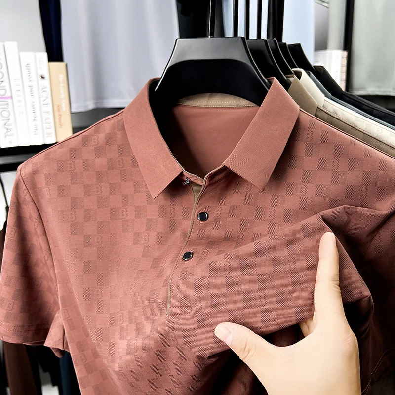 

2025 Summer Casual Men's Polo Shirt Short Sleeve Loose Fit Clothing for Man Letter Plaid Printed Polos T-shirt Korean Tops