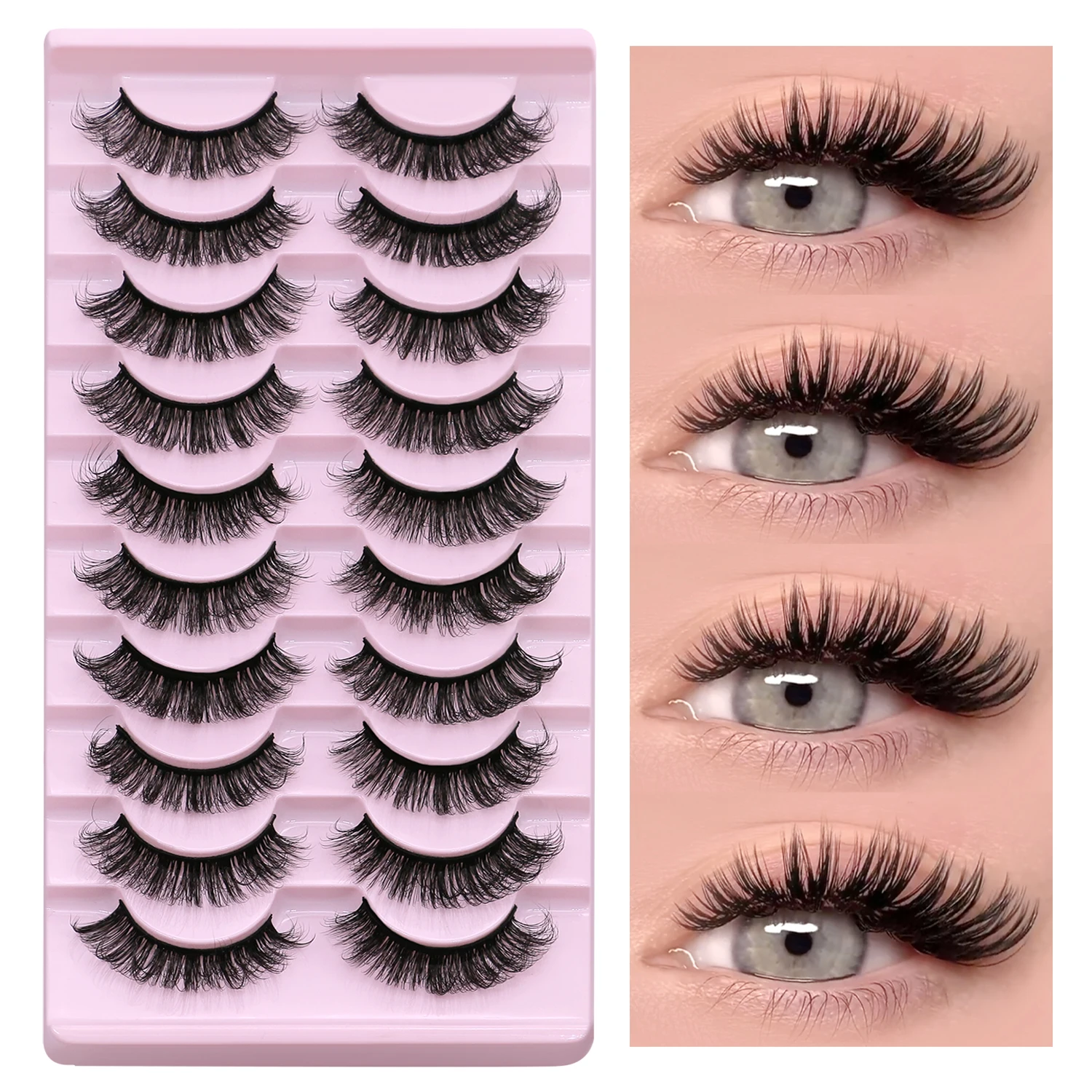 Lasvirey Faux cils épais, cils œil de chat moelleux, volume 5D, faux cils épais en vison, doux et spectaculaires, extension complète