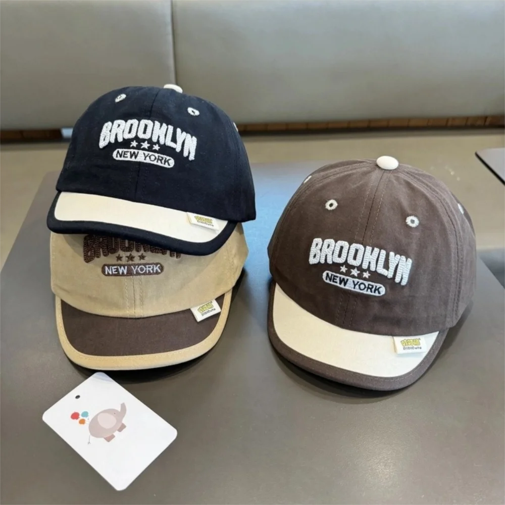 

Повседневная бейсболка с вышивкой, хлопковая, с коротким козырьком, детская солнцезащитная кепка, дышащая, регулируемая, в стиле хип-хоп