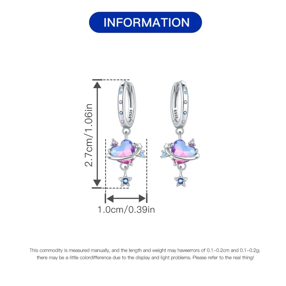 Quente 925 prata esterlina coração brincos para mulheres brinco geométrico amor colorido festa jóias aniversário casamento presentes finos