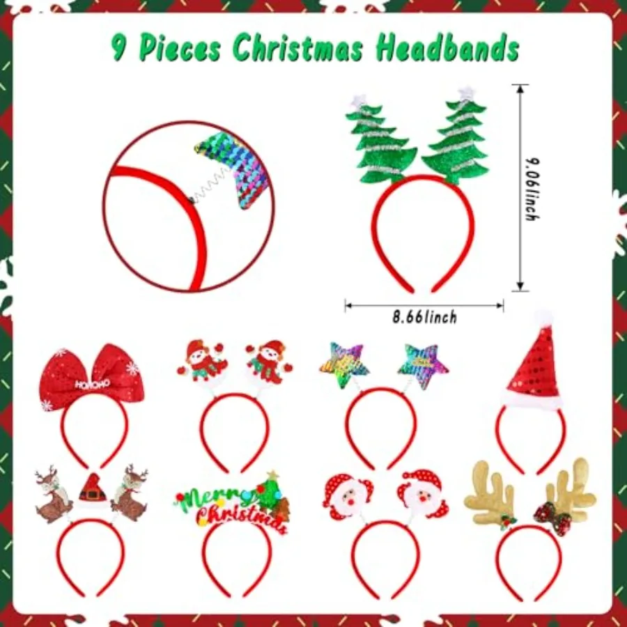 18Piece Christmas Headbands and Glasses Frame Set with 18 Cute Designs Exquisite Decoration Accessories Perfect for Hol