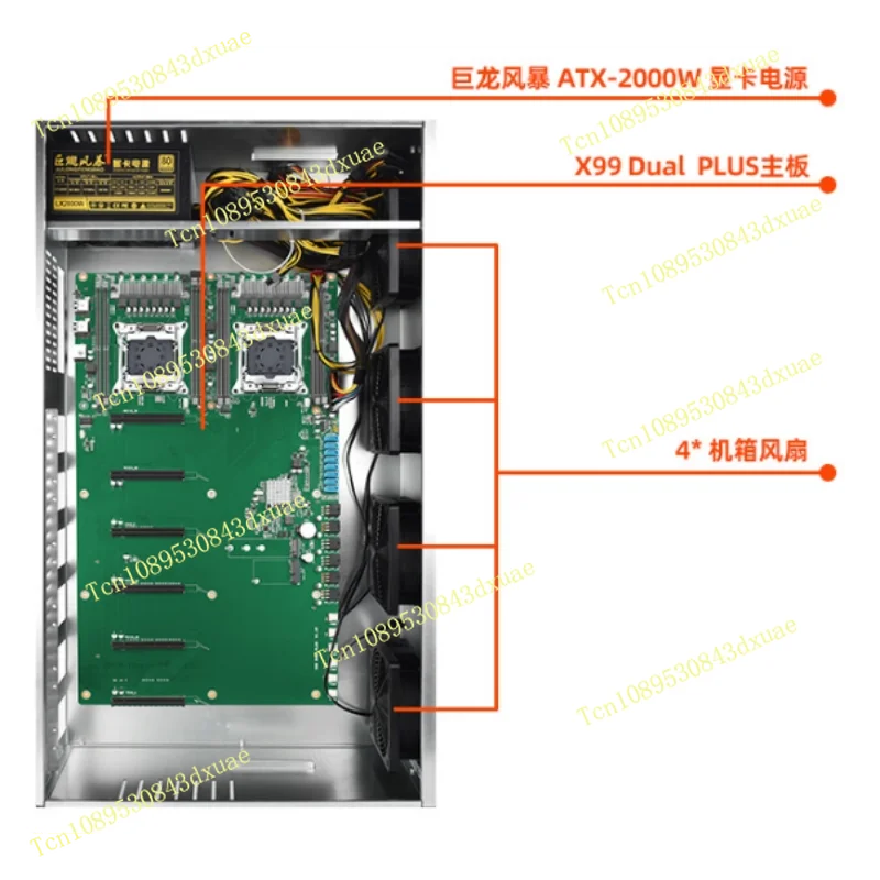 Dual X99 Main Board Chassis Power Supply Set DDR4 Memory LGA 2011-3 Pin Dig 6 Graphics Card Slot ALEO