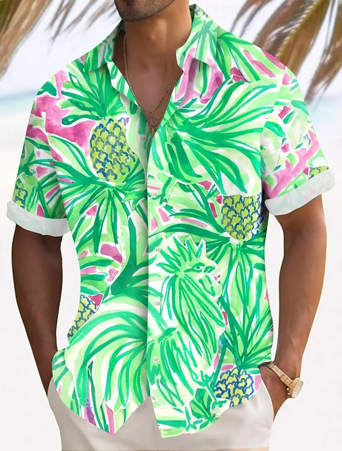 Men's Monstera Leaf Shirt Summer Hawaiian Shirt Short Sleeve Lapel Shirt Fashion Streetwear Outdoor Street Casual