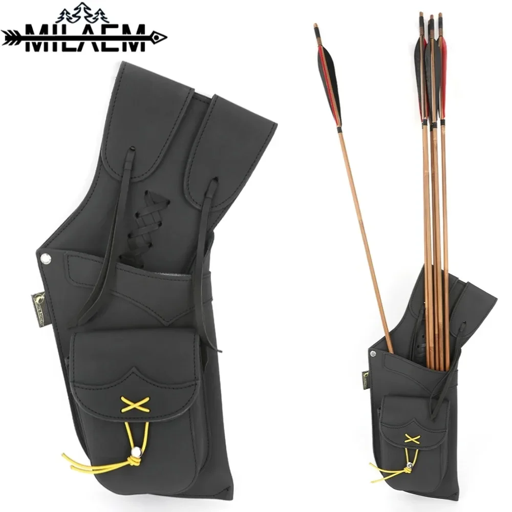 

Portable Archery Arrow Quiver Cowhide Leather Arrow Bag for Right Hand Can Hold 24pcs Arrows Bow Hunting Shooting Accessories