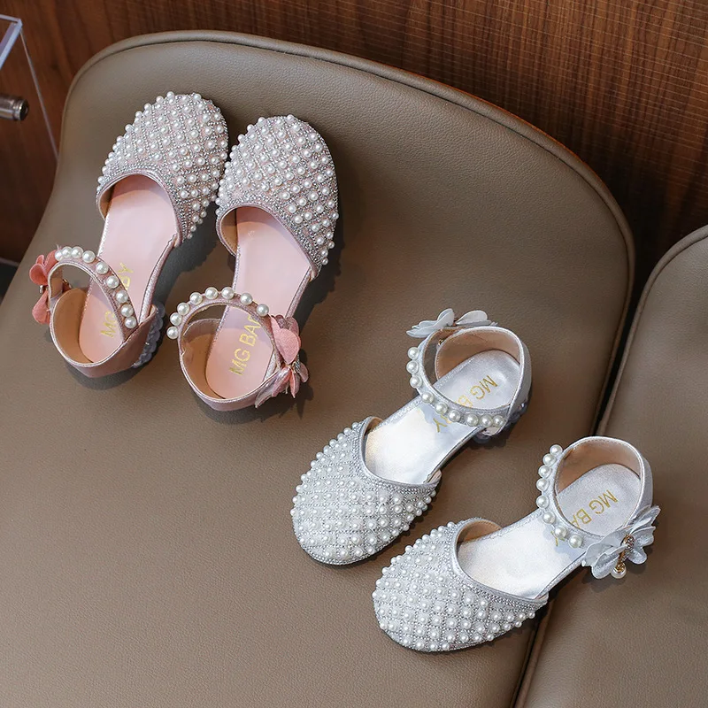 

Children's Casual Shoes Pearl Diamond Princess Sandals For Girls Summer Fashion Bowtie Party Wedding Performance Dress Footwear