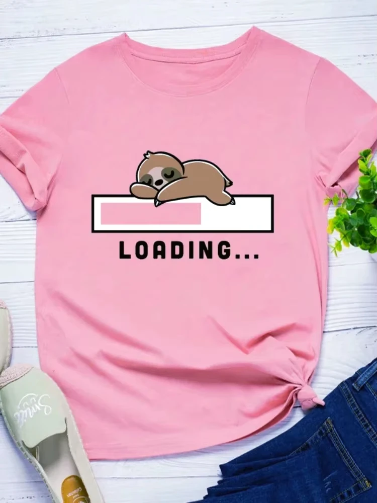 Unisex Funny Sloth Loading Graphic T‑Shirt Cute Lazy Animal Cartoon Print Short Sleeve Crew Neck Casual Humor Tee Top