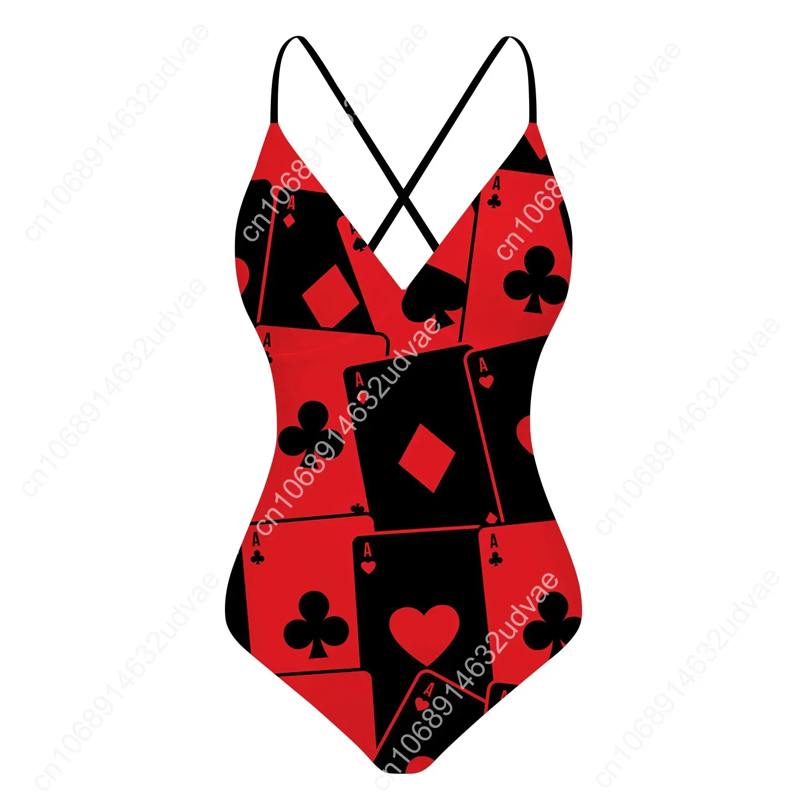 Playing Cards V-neck Halter Back Swimsuit Womens Bathing Suits Personalized Bikini Pool Party Swimwear Custom Made Beachwear