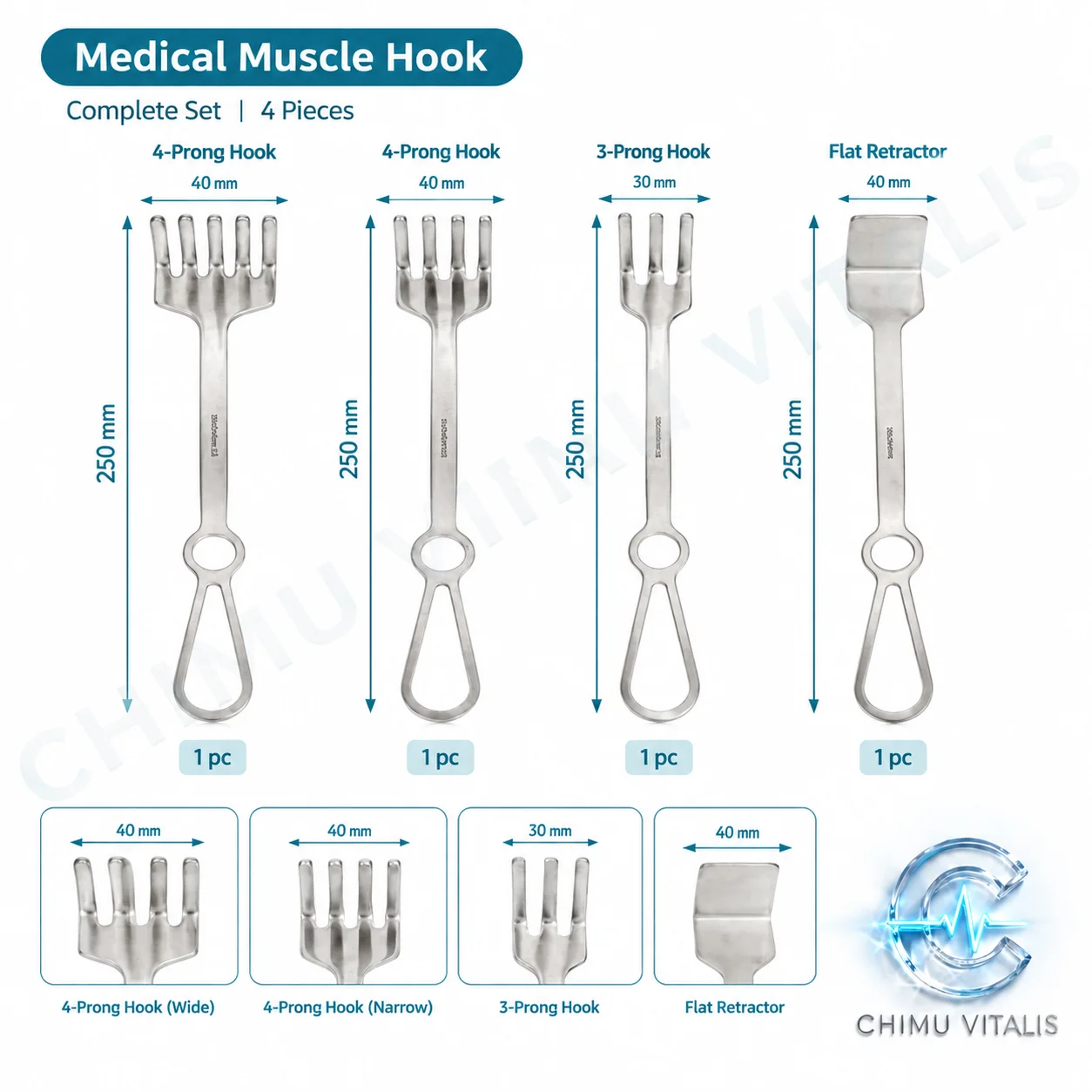 【CHIMU VITALIS】 Muscle Retractor Stainless Steel Multi-Tooth Plate Design for Tissue Exposure