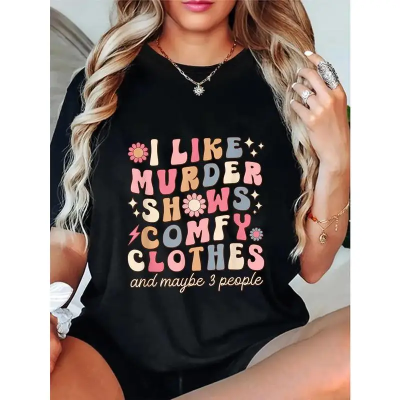

Cute True Crime T-Shirt, Funny Introvert Gift for Her, Women's Comfy Clothes Graphic Top, Murder Show Lover Present