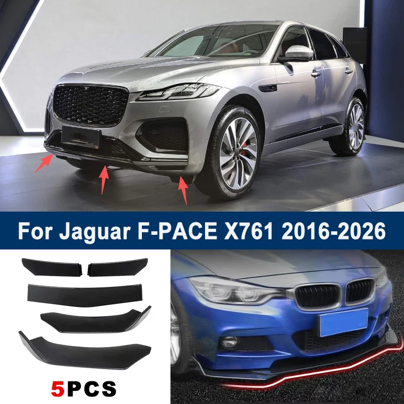 

Adjustable 5Pcs Sectional Front Spoiler Lip For Jaguar F-PACE X761 2016-2026 Front Bumper Splitter Car Exterior Sport Body Kit