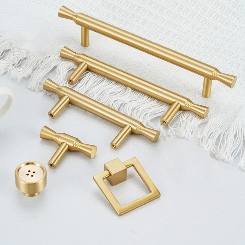 Solid Brass Handle Kitchen Cabinet Drawer Pull Bar Wardrobe Bar Handles Modern Simple Furniture Door Hardware
