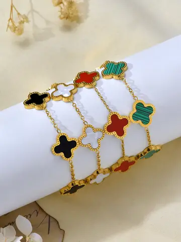 Charm Light Luxury Personality Temperament Fashion Stainless Steel 18K Gold-Plated Four-Leaf Clover Flower Bracelet Women