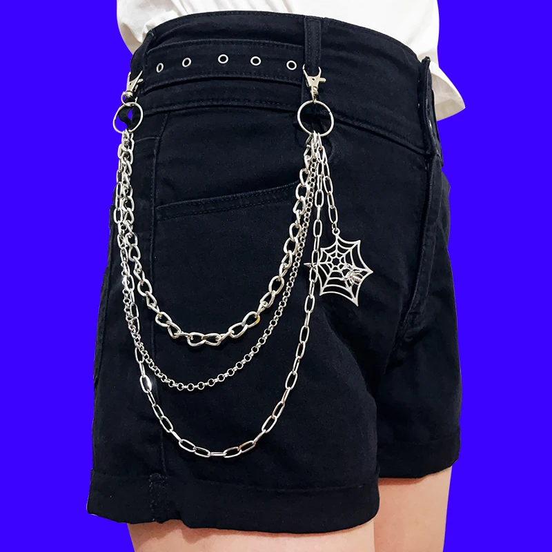 

1, многослойная цепочка для брюк в стиле хип-хоп, панк, паутина, повседневные брюки, юбка для мужчин и женщин, универсальные аксессуары