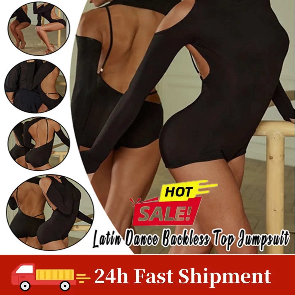 

Latin Dance Black Backless Top Jumpsuit Bodysuit Ballroom Dancing Leotard Latin Training Practice Wear Samba Rumba Chacha Women