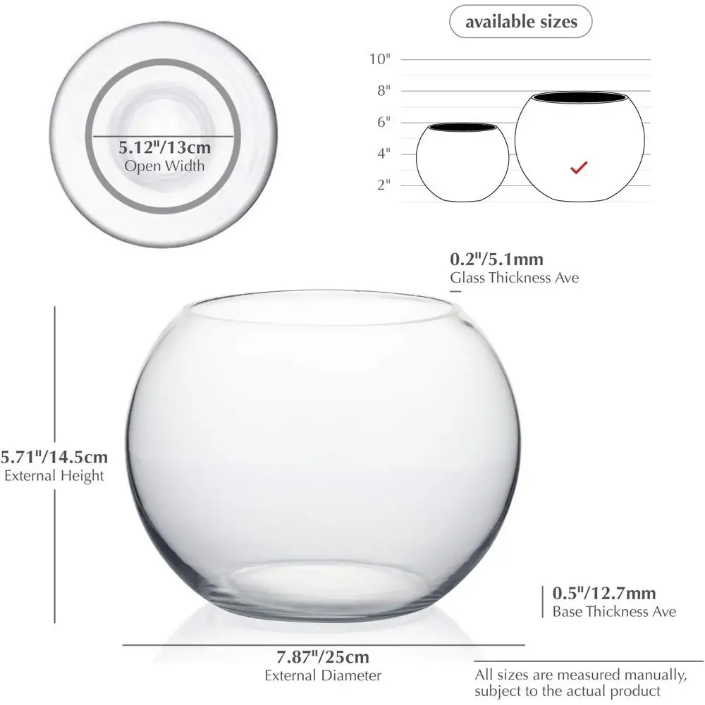 Clear Glass Planter Bowl, 8 Diameter, 6 Height, 5 Open Width, Multiple Sizes, Ideal for Terrariums, Weddings, Home Decor