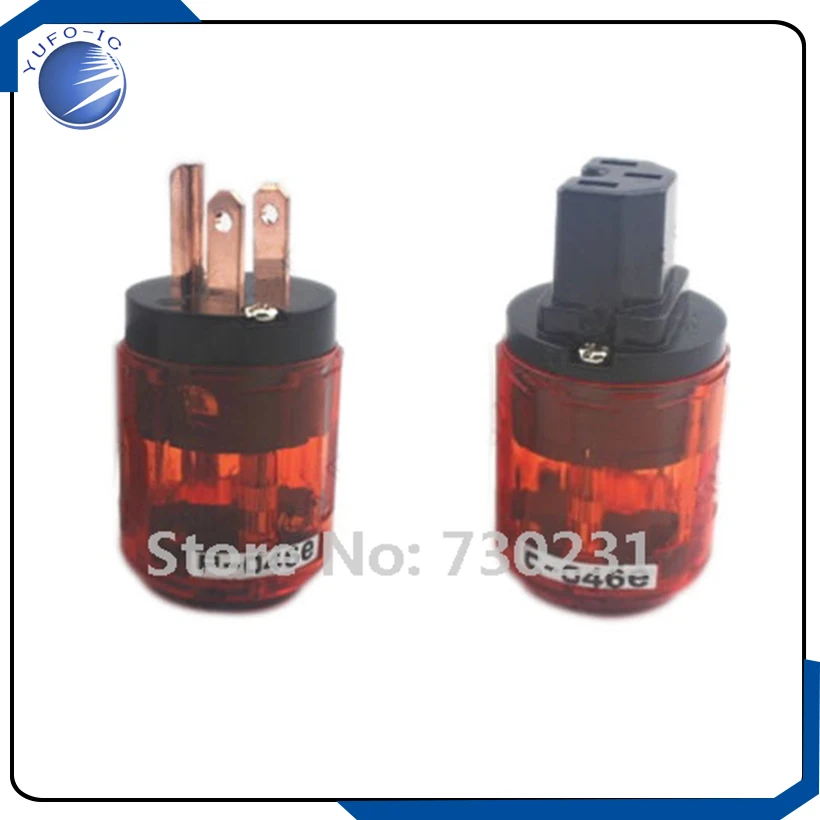 Free Shipping 1 Pair Clear Red P-046E US Power Plug + C-046E IEC Connector for Audio New