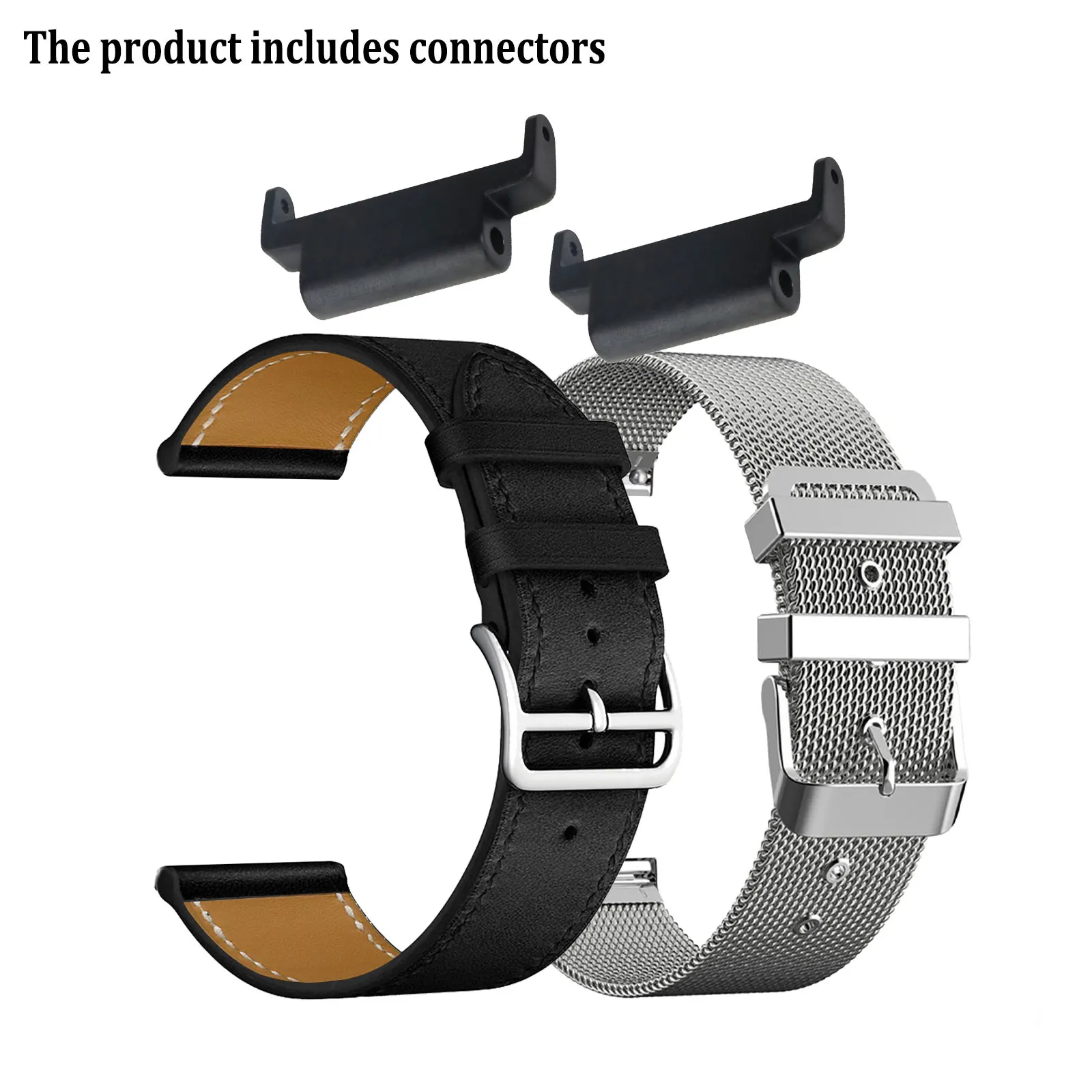 2pcs Stylish Bands for Garmin Forerunner 235/230/220/620/630/735XT One Leather Strap and One Metal Strap
