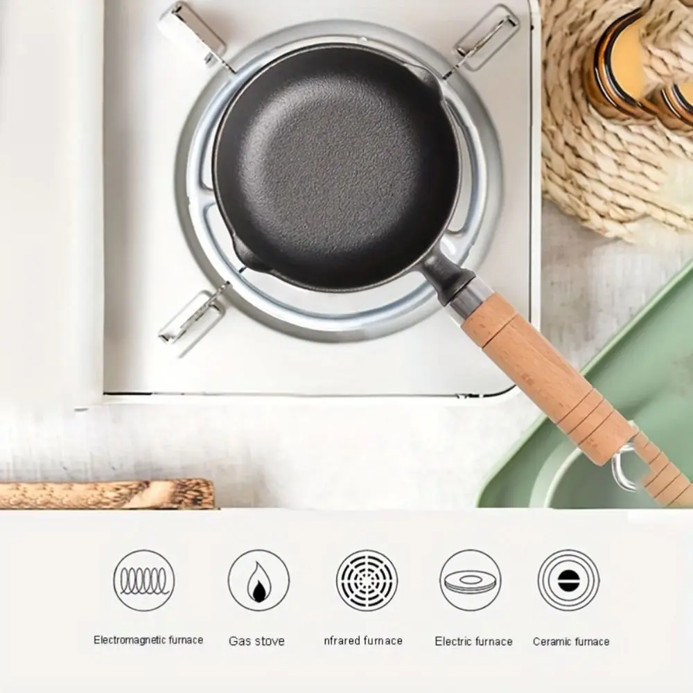 

Thickened Cast Iron Mini Egg Frying Pan Double Drip-Spouts Uncoated Non Stick Frying Pan Wooden Handle 11/13cm Mini Skillet