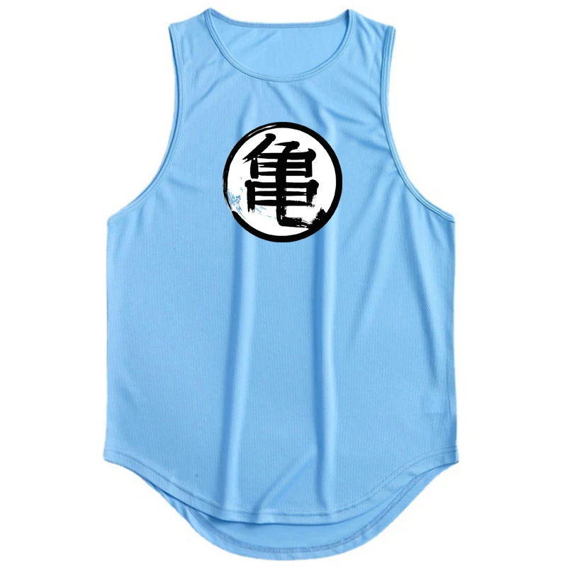 Japanese Anime Turtle Script Printed Mens Gym Clothing Fitness Vest Quick Dry Bodybuilding Tank Top Muscle Sleeveless Shirt