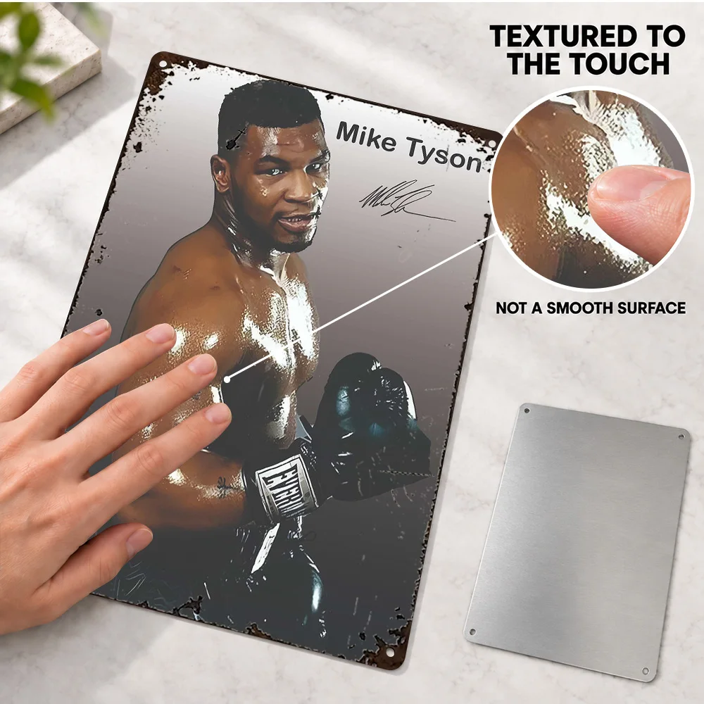 Mike Tyson Boxing Guard Aluminum Poster Personalized Metal Sign Black Glove Monochrome Illustration Wall Art For Training Room