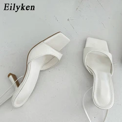 Eilyken Gladiator Sandals Women High Quality PU Leather Square Toe Stiletto Heels Fashion Ankle Lace-Up Ladies Shoes