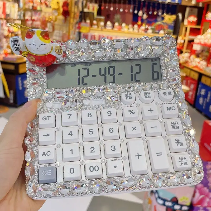 Boutique-calculadora electrónica de lujo para oficina, electrónica para escuela y oficina, calculadora creativa para computadora de escritorio, diamantes de imitación de cristal