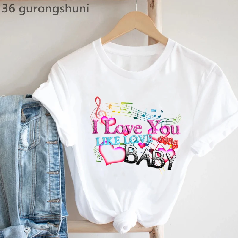 2024 Fashion Rainbow I Love You Like Love Song Graphic Print T-Shirt Women Music Lover Tshirt Femme Short Sleeve T Shirt Female