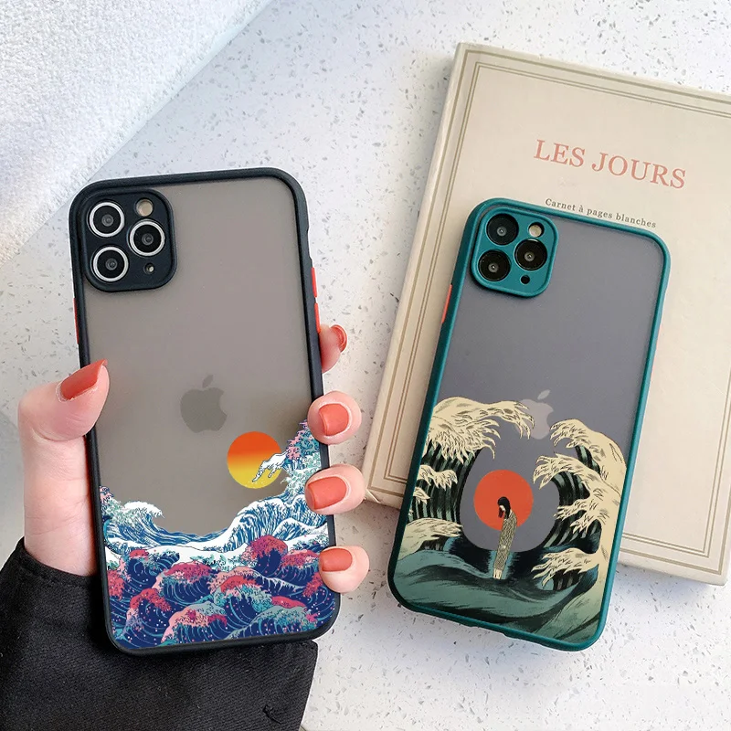 جراب هاتف لركوب الأمواج السحري لهاتف iPhone 12 11 13 14 16 pro MAX 15 14 7 8 Plus SE2 حافظات لهاتف iphone X XS XR Ukiyoe Wave Cover Fundas