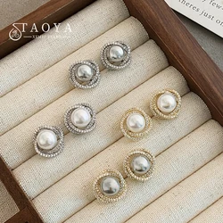 2025 Design Sense Geometric Zircon Inlaid Spiral Pearl Earrings Christmas Party Fashion Jewelry Luxury Accessories for Womens